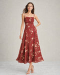 Soledad | Vestido Largo Maxi Floral con Escote Cuadrado Cruzado en Rojo
