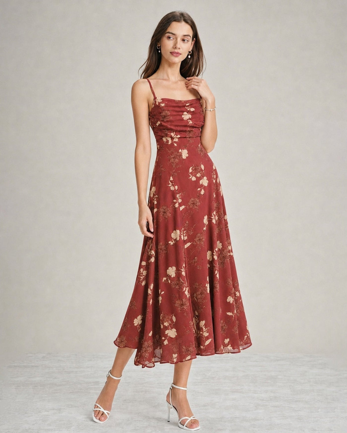Soledad | Vestido Largo Maxi Floral con Escote Cuadrado Cruzado en Rojo