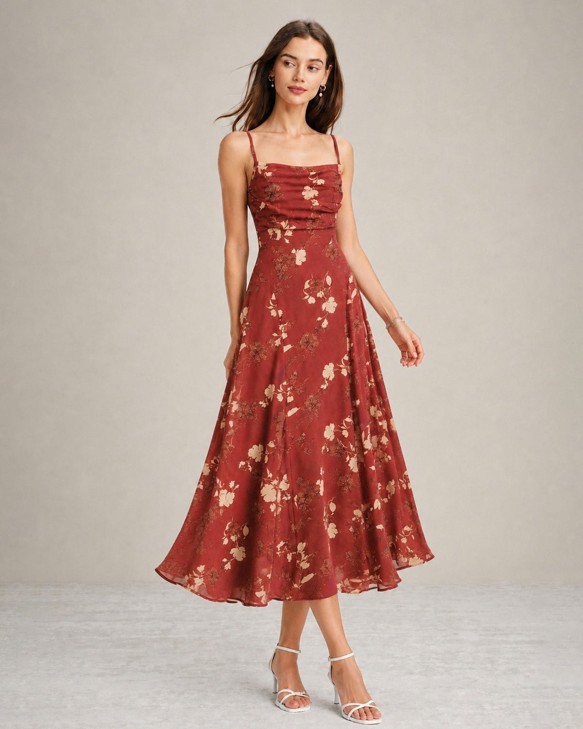Soledad | Vestido Largo Maxi Floral con Escote Cuadrado Cruzado en Rojo
